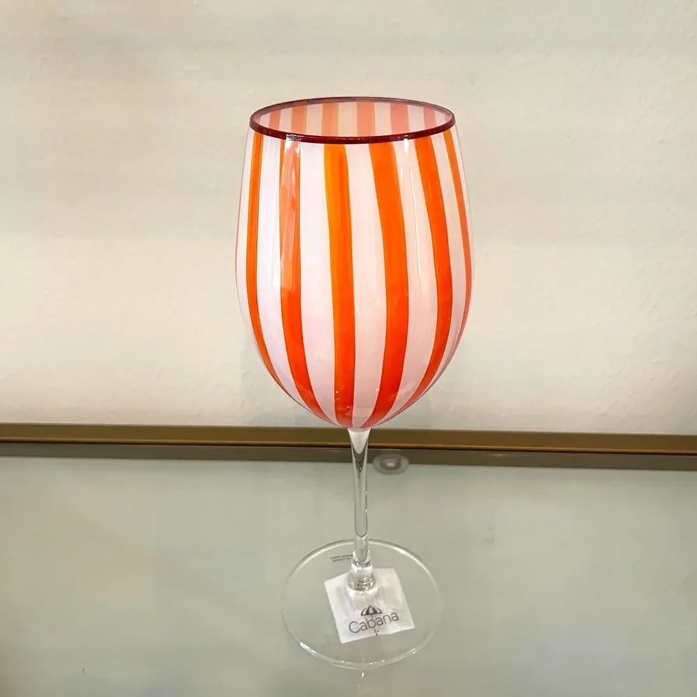 Cabana Orange Striped Wine Goblet Glass Set of 2 Holiday NEW